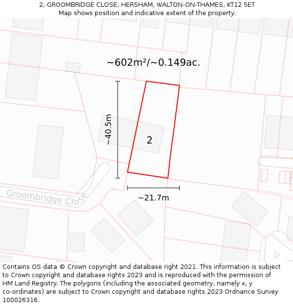 2, GROOMBRIDGE CLOSE, HERSHAM, WALTON-ON-THAMES, KT12 5ET: Plot and title map