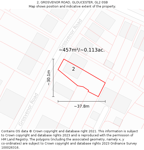2, GROSVENOR ROAD, GLOUCESTER, GL2 0SB: Plot and title map
