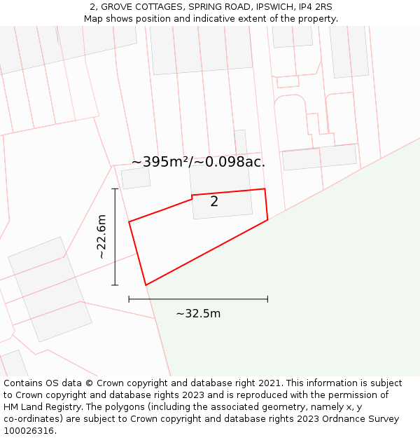 2, GROVE COTTAGES, SPRING ROAD, IPSWICH, IP4 2RS: Plot and title map