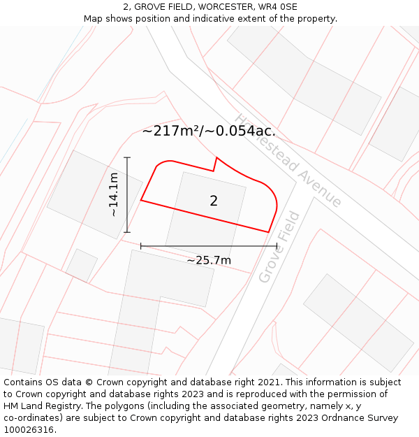 2, GROVE FIELD, WORCESTER, WR4 0SE: Plot and title map
