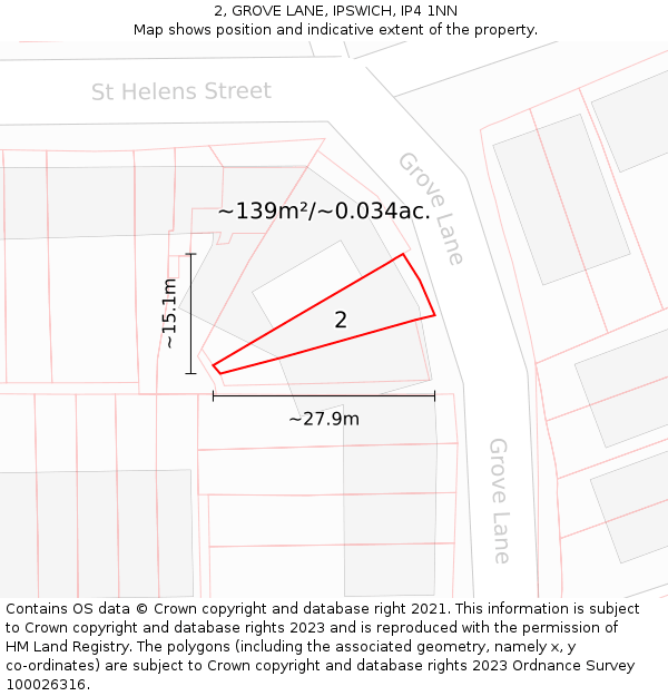 2, GROVE LANE, IPSWICH, IP4 1NN: Plot and title map