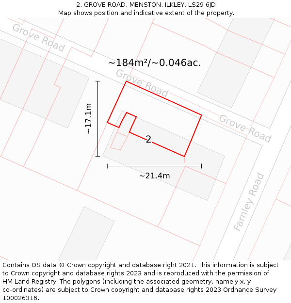2, GROVE ROAD, MENSTON, ILKLEY, LS29 6JD: Plot and title map