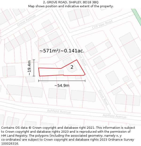 2, GROVE ROAD, SHIPLEY, BD18 3BQ: Plot and title map