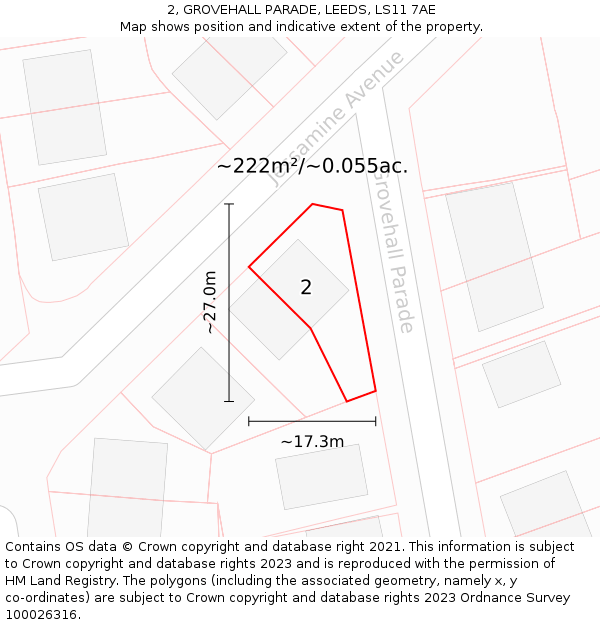 2, GROVEHALL PARADE, LEEDS, LS11 7AE: Plot and title map