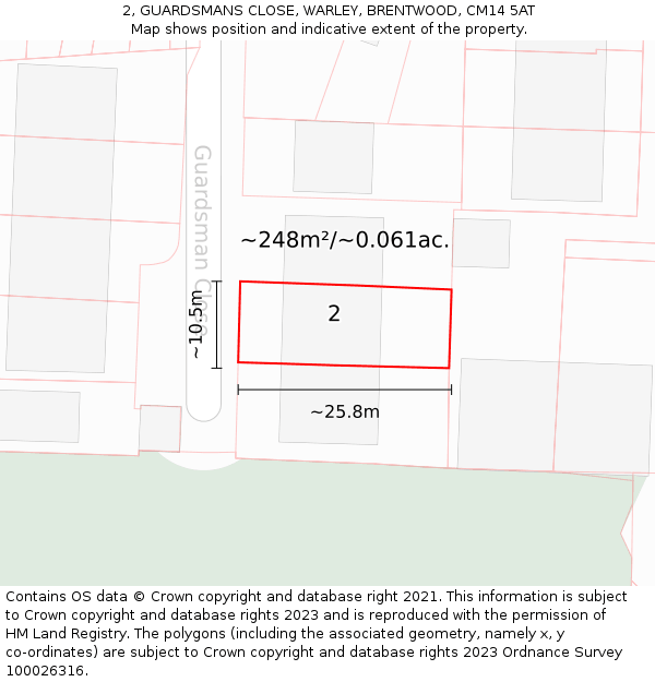 2, GUARDSMANS CLOSE, WARLEY, BRENTWOOD, CM14 5AT: Plot and title map