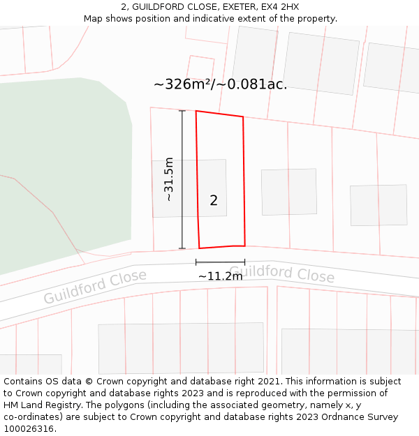 2, GUILDFORD CLOSE, EXETER, EX4 2HX: Plot and title map