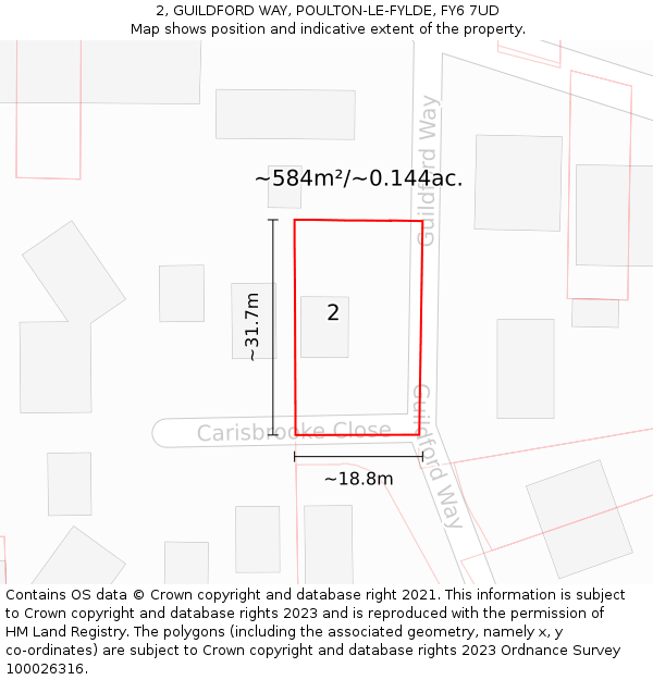 2, GUILDFORD WAY, POULTON-LE-FYLDE, FY6 7UD: Plot and title map