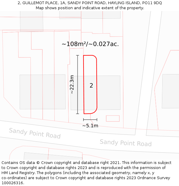2, GUILLEMOT PLACE, 1A, SANDY POINT ROAD, HAYLING ISLAND, PO11 9DQ: Plot and title map