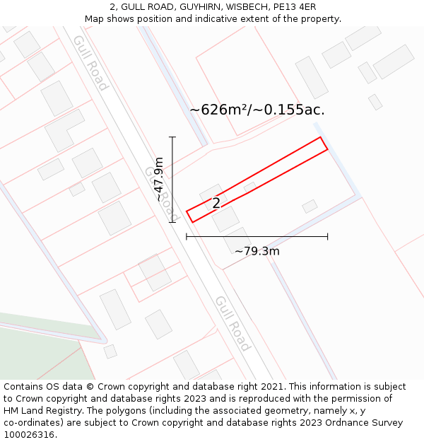 2, GULL ROAD, GUYHIRN, WISBECH, PE13 4ER: Plot and title map