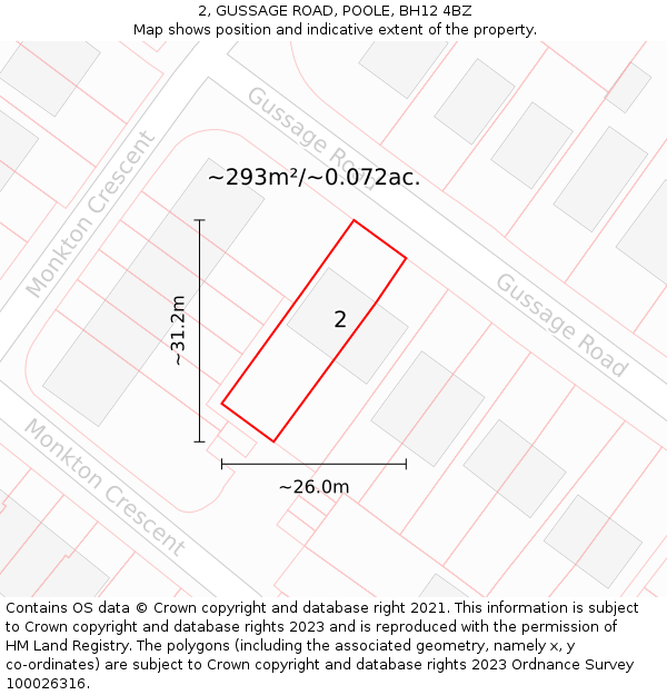 2, GUSSAGE ROAD, POOLE, BH12 4BZ: Plot and title map