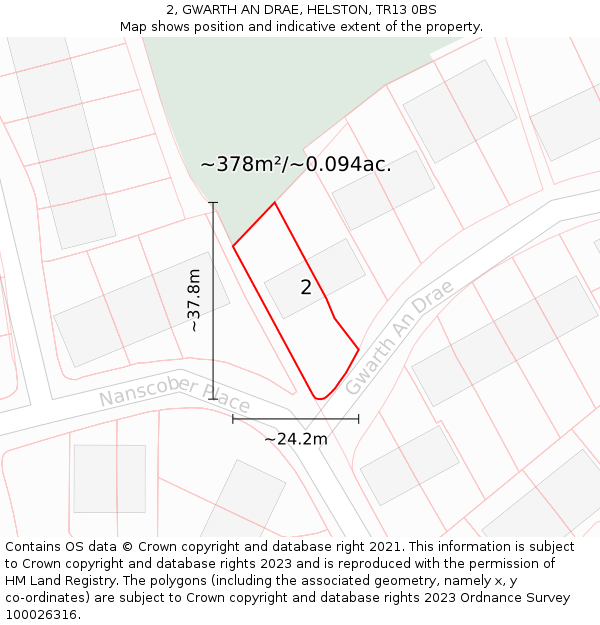 2, GWARTH AN DRAE, HELSTON, TR13 0BS: Plot and title map