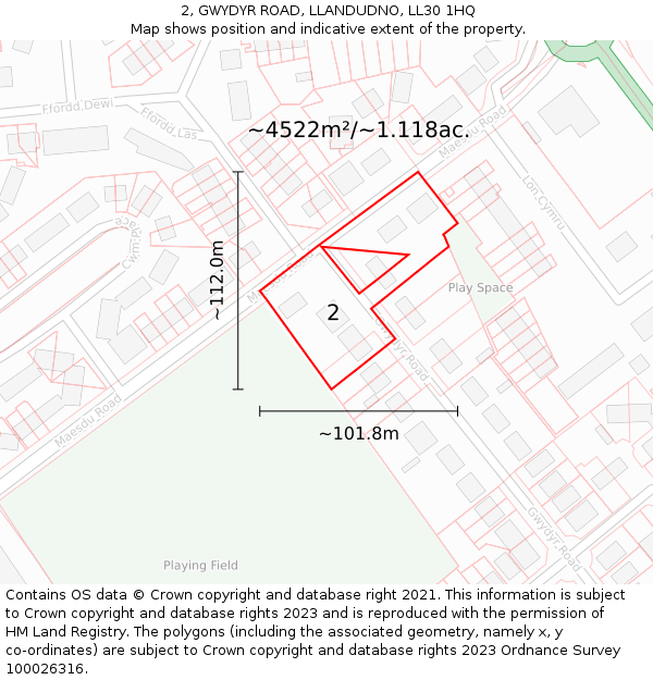 2, GWYDYR ROAD, LLANDUDNO, LL30 1HQ: Plot and title map