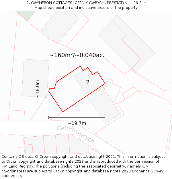 2, GWYNFRON COTTAGES, CEFN Y GWRYCH, PRESTATYN, LL19 8LH: Plot and title map