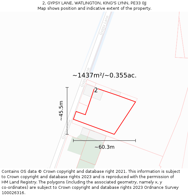2, GYPSY LANE, WATLINGTON, KING'S LYNN, PE33 0JJ: Plot and title map