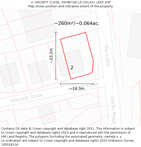 2, HACKETT CLOSE, ASHBY-DE-LA-ZOUCH, LE65 2HP: Plot and title map