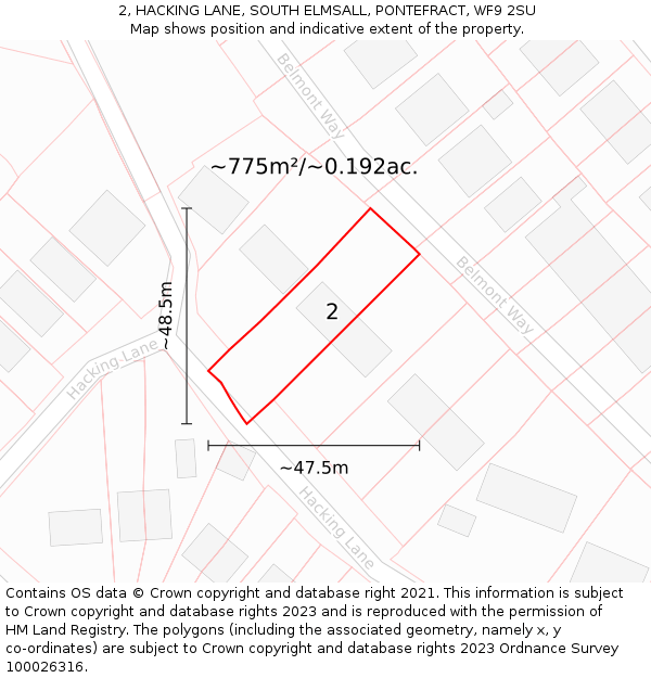 2, HACKING LANE, SOUTH ELMSALL, PONTEFRACT, WF9 2SU: Plot and title map