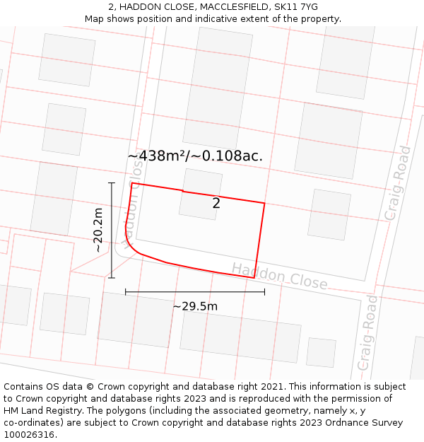 2, HADDON CLOSE, MACCLESFIELD, SK11 7YG: Plot and title map