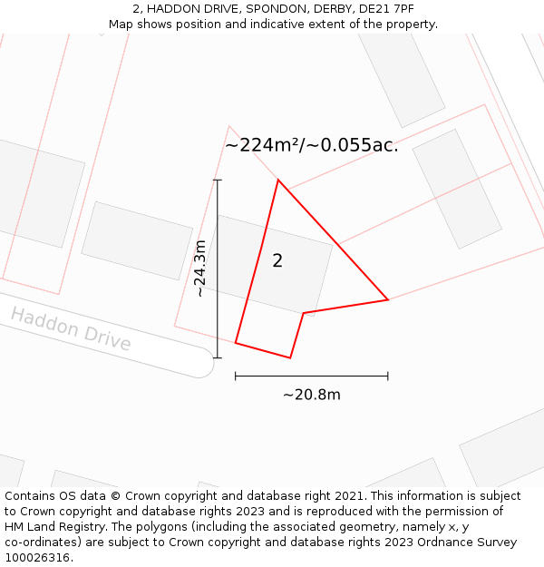 2, HADDON DRIVE, SPONDON, DERBY, DE21 7PF: Plot and title map