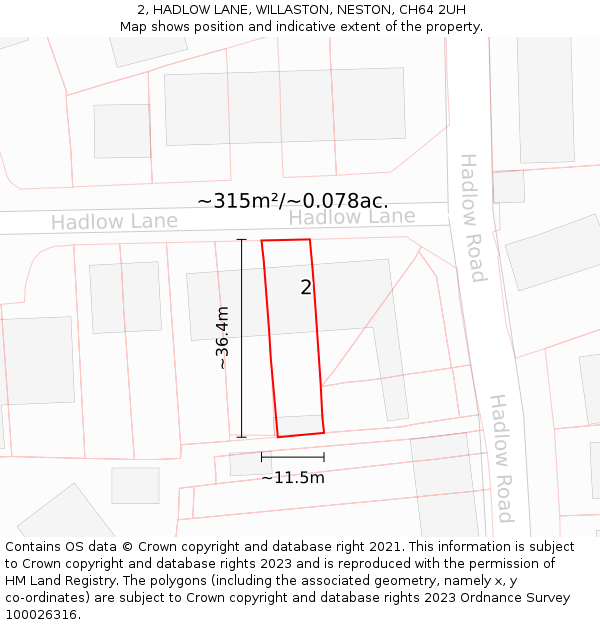 2, HADLOW LANE, WILLASTON, NESTON, CH64 2UH: Plot and title map