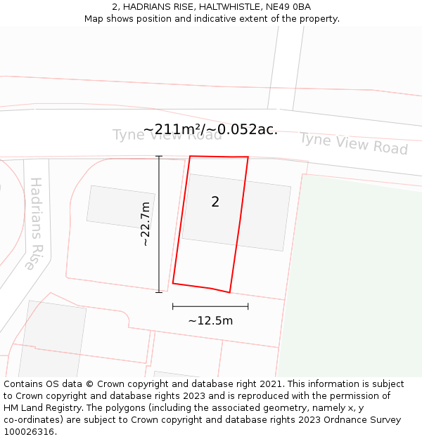 2, HADRIANS RISE, HALTWHISTLE, NE49 0BA: Plot and title map