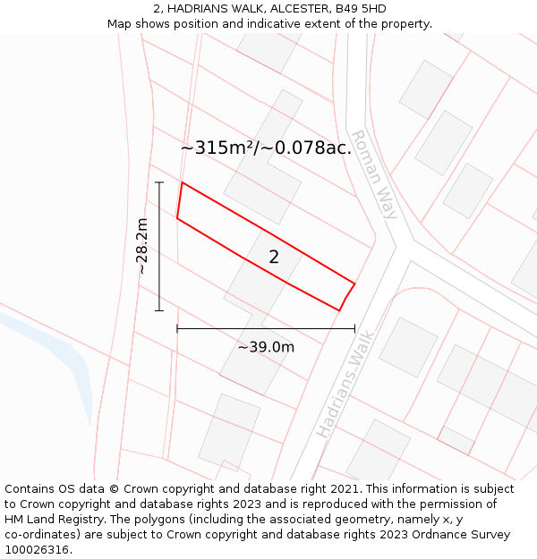 2, HADRIANS WALK, ALCESTER, B49 5HD: Plot and title map