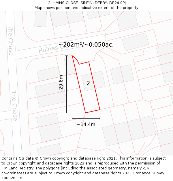 2, HAINS CLOSE, SINFIN, DERBY, DE24 9PJ: Plot and title map