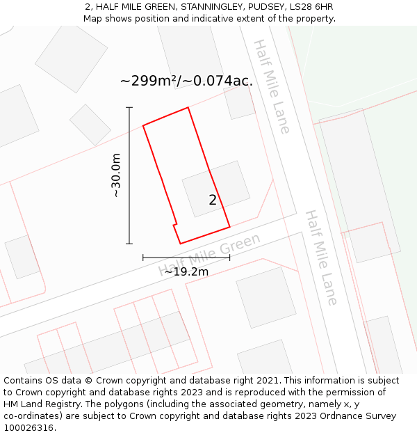 2, HALF MILE GREEN, STANNINGLEY, PUDSEY, LS28 6HR: Plot and title map