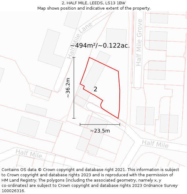 2, HALF MILE, LEEDS, LS13 1BW: Plot and title map