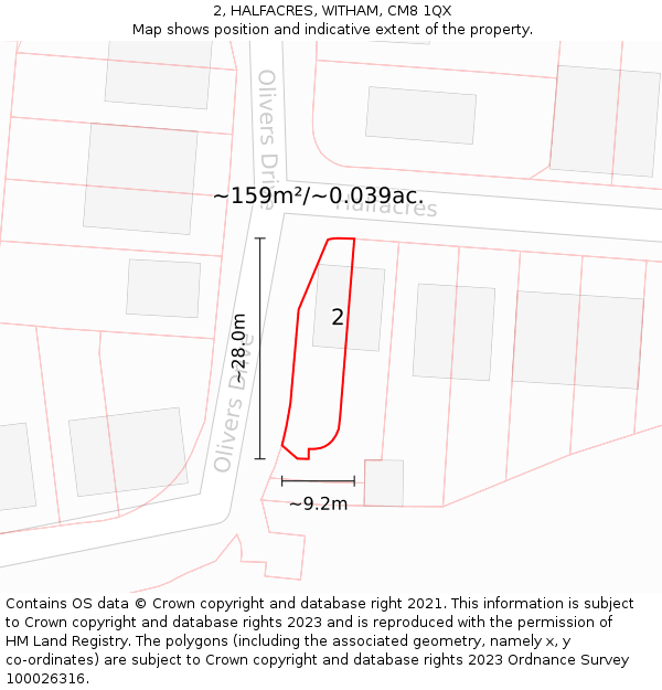 2, HALFACRES, WITHAM, CM8 1QX: Plot and title map