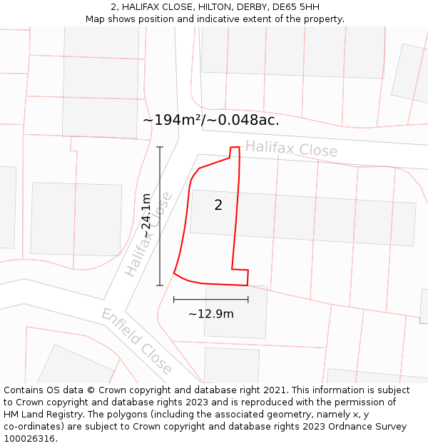 2, HALIFAX CLOSE, HILTON, DERBY, DE65 5HH: Plot and title map