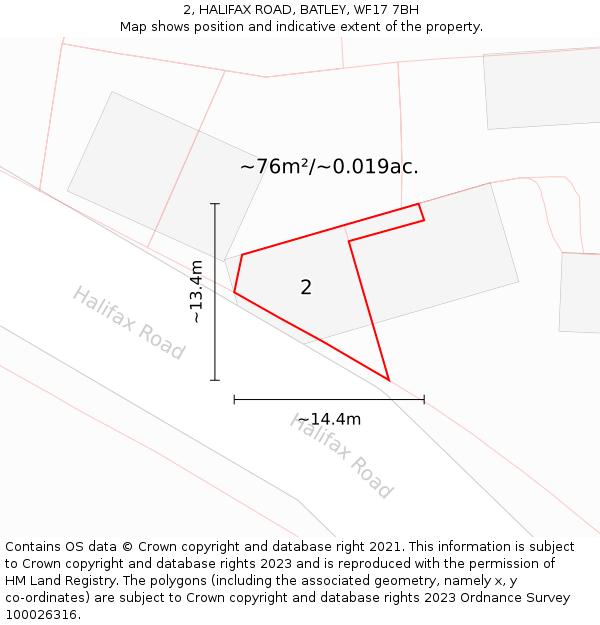 2, HALIFAX ROAD, BATLEY, WF17 7BH: Plot and title map