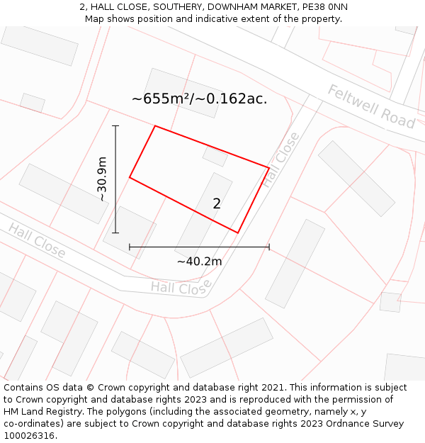 2, HALL CLOSE, SOUTHERY, DOWNHAM MARKET, PE38 0NN: Plot and title map