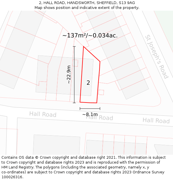 2, HALL ROAD, HANDSWORTH, SHEFFIELD, S13 9AG: Plot and title map
