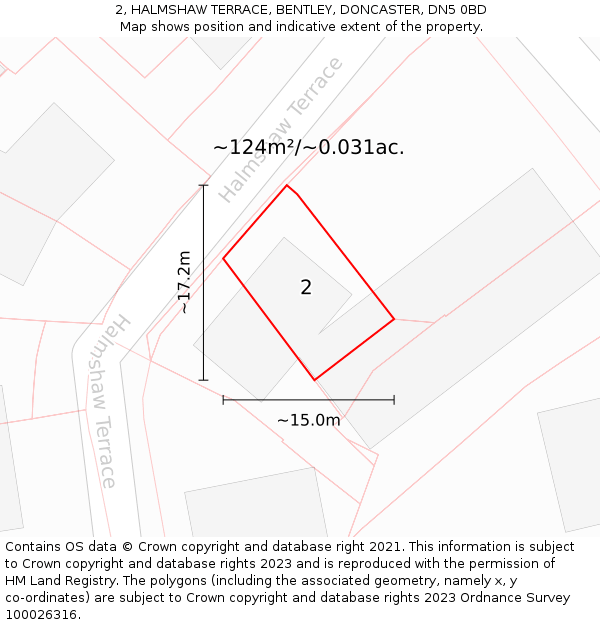 2, HALMSHAW TERRACE, BENTLEY, DONCASTER, DN5 0BD: Plot and title map