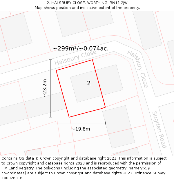 2, HALSBURY CLOSE, WORTHING, BN11 2JW: Plot and title map