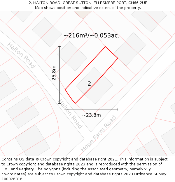 2, HALTON ROAD, GREAT SUTTON, ELLESMERE PORT, CH66 2UF: Plot and title map