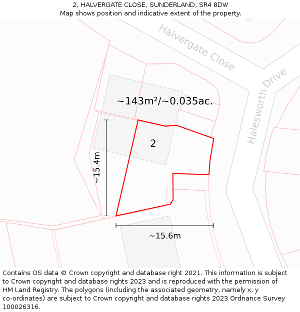 2, HALVERGATE CLOSE, SUNDERLAND, SR4 8DW: Plot and title map
