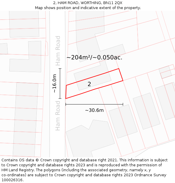 2, HAM ROAD, WORTHING, BN11 2QX: Plot and title map