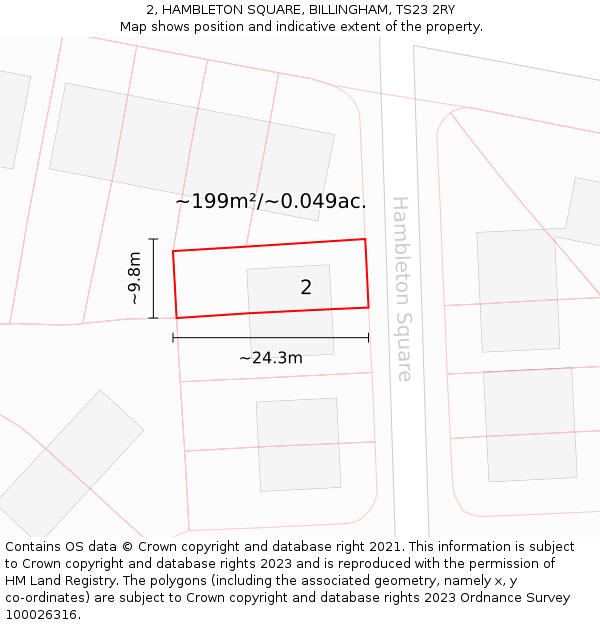 2, HAMBLETON SQUARE, BILLINGHAM, TS23 2RY: Plot and title map