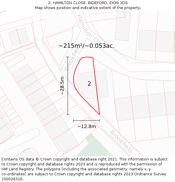 2, HAMILTON CLOSE, BIDEFORD, EX39 3DS: Plot and title map