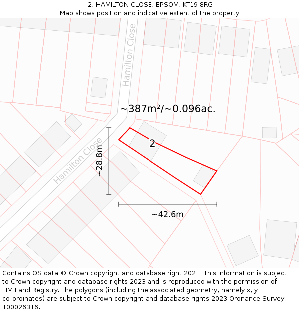 2, HAMILTON CLOSE, EPSOM, KT19 8RG: Plot and title map