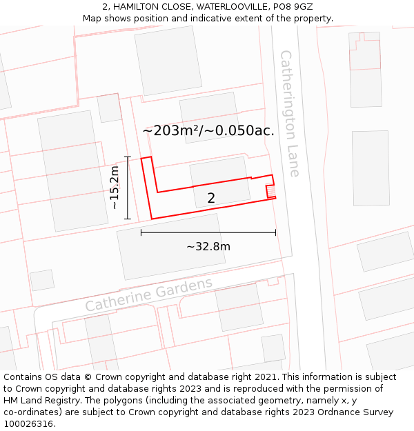 2, HAMILTON CLOSE, WATERLOOVILLE, PO8 9GZ: Plot and title map