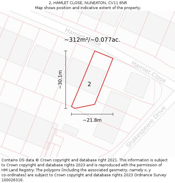 2, HAMLET CLOSE, NUNEATON, CV11 6NR: Plot and title map