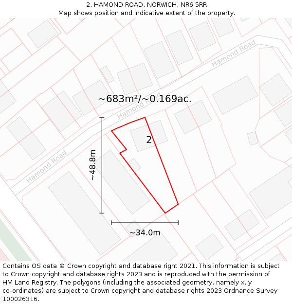2, HAMOND ROAD, NORWICH, NR6 5RR: Plot and title map