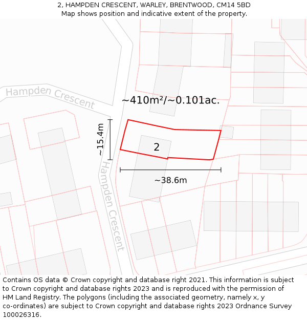 2, HAMPDEN CRESCENT, WARLEY, BRENTWOOD, CM14 5BD: Plot and title map