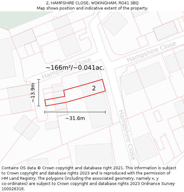 2, HAMPSHIRE CLOSE, WOKINGHAM, RG41 3BQ: Plot and title map