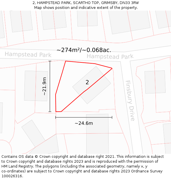 2, HAMPSTEAD PARK, SCARTHO TOP, GRIMSBY, DN33 3RW: Plot and title map