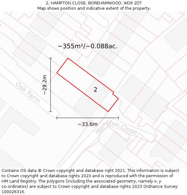 2, HAMPTON CLOSE, BOREHAMWOOD, WD6 2DT: Plot and title map