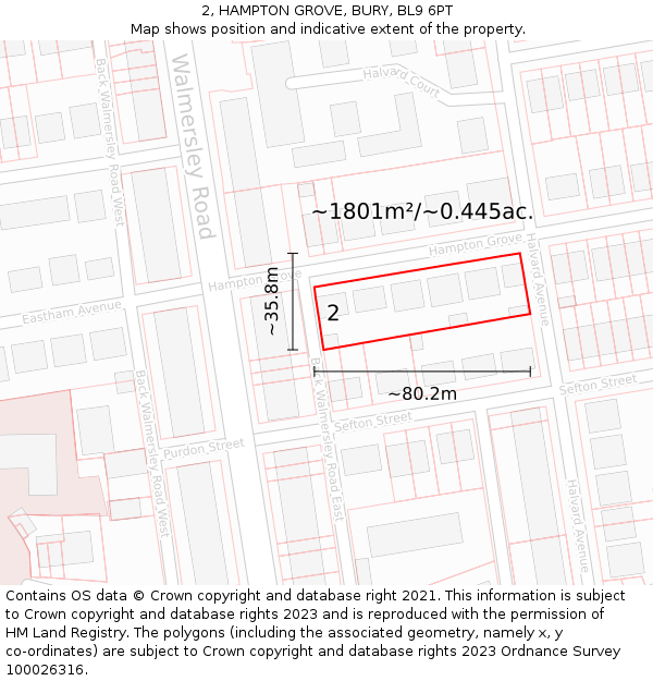 2, HAMPTON GROVE, BURY, BL9 6PT: Plot and title map