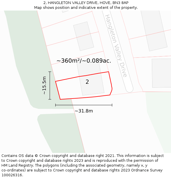 2, HANGLETON VALLEY DRIVE, HOVE, BN3 8AP: Plot and title map